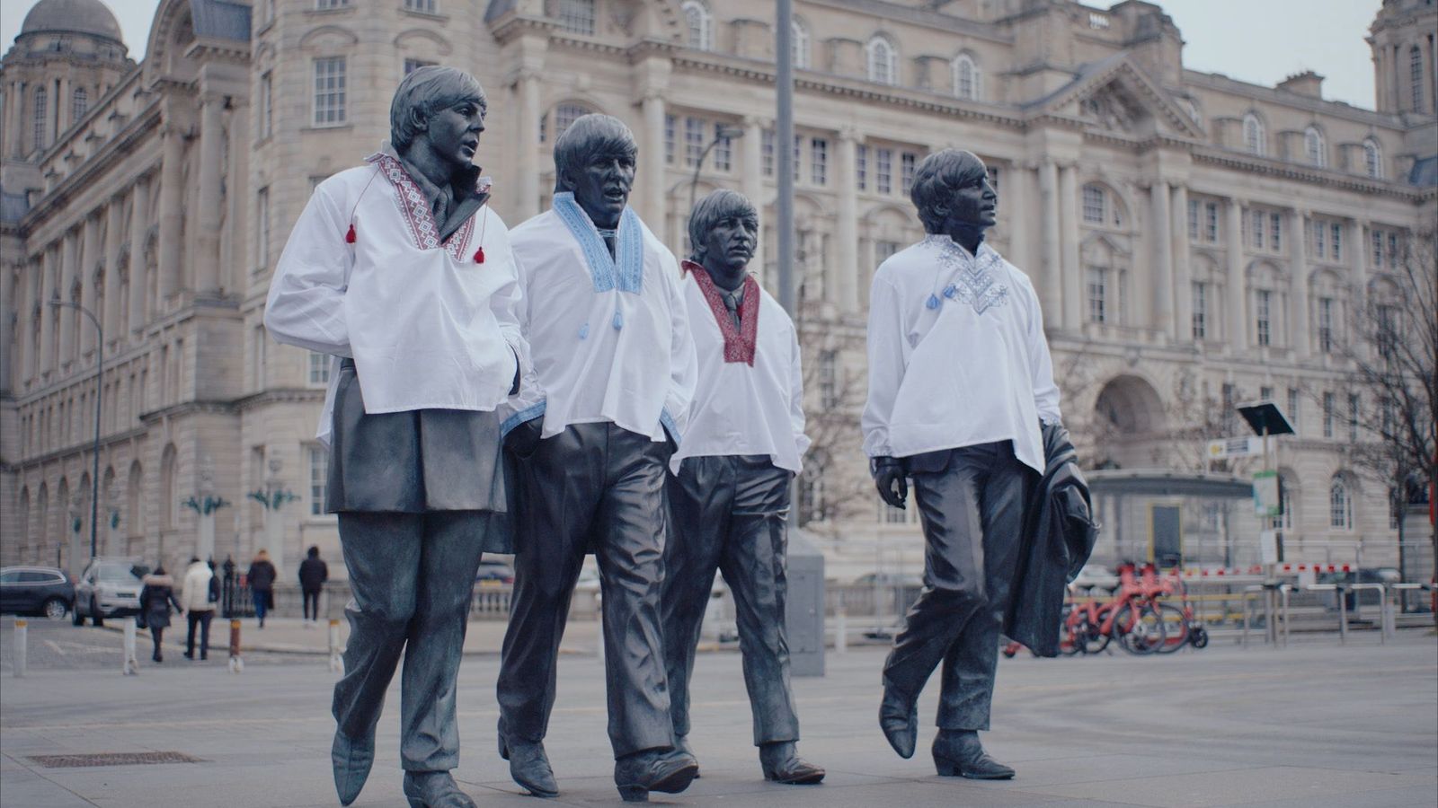 Fab Four statue on the Pier Head in Liverpool