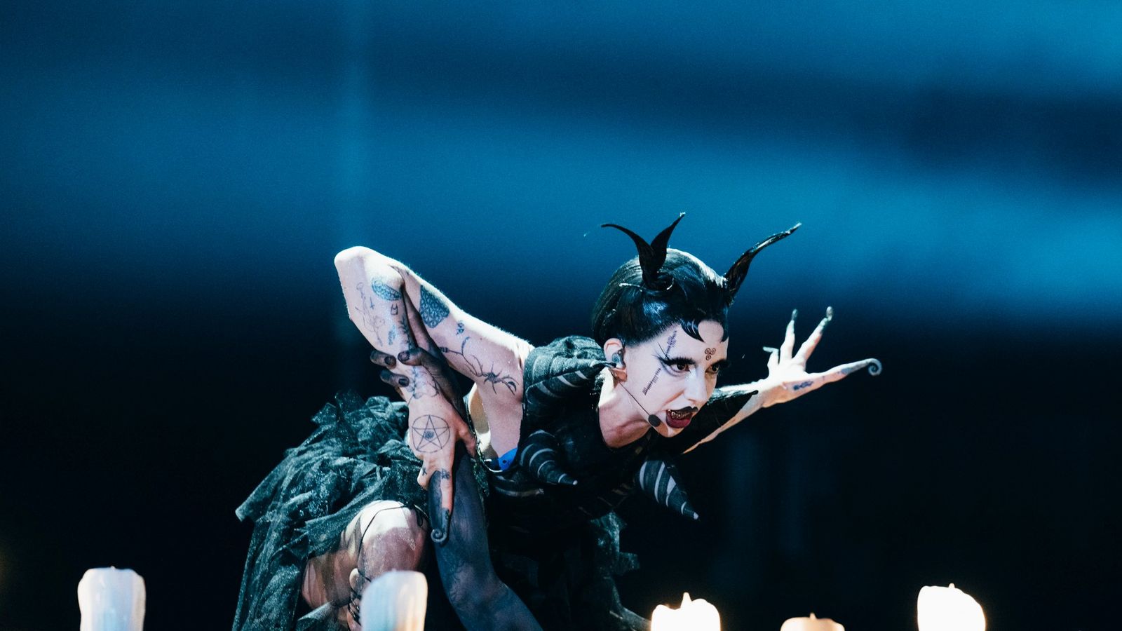 Bambie Thug rehearsing Doomsday Blue for Ireland at the Second Rehearsal of the First Semi-Final at Malmö Arena