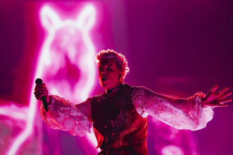 Baby Lasagna rehearsing Rim Tim Tagi Dim for Croatia at the Second Rehearsal of the First Semi-Final at Malmö Arena