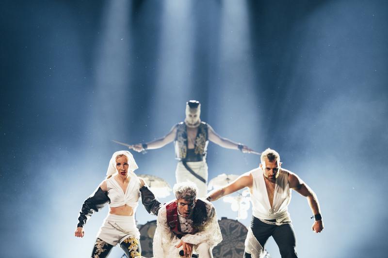 Baby Lasagna rehearsing Rim Tim Tagi Dim for Croatia at the Second Rehearsal of the First Semi-Final at Malmö Arena