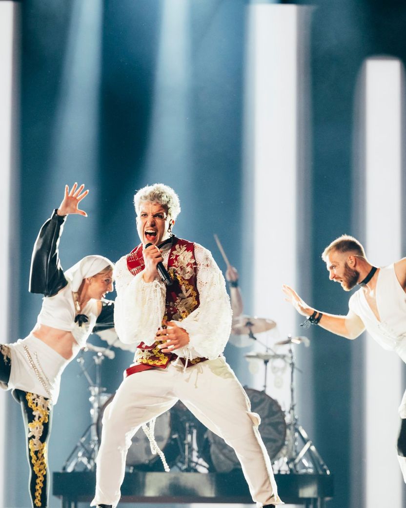 Baby Lasagna rehearsing Rim Tim Tagi Dim for Croatia at the Second Rehearsal of the First Semi-Final at Malmö Arena
