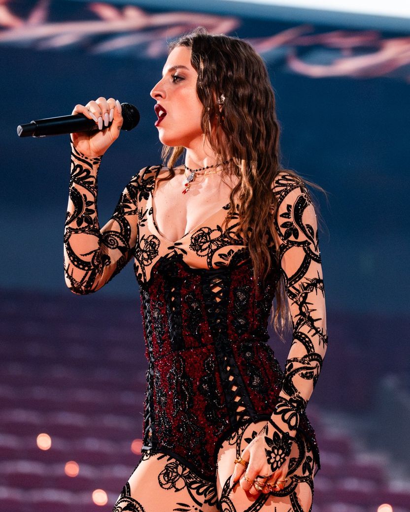 Angelina Mango rehearsing La noia for Italy at the First Rehearsal of the Grand Final at Malmö Arena