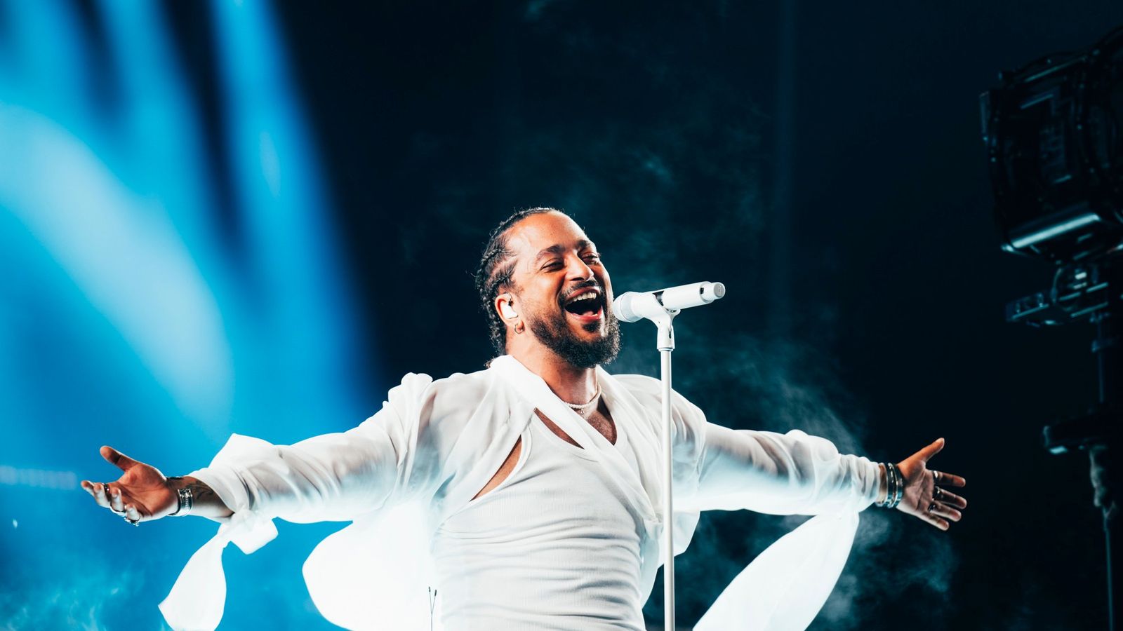 Slimane rehearsing Mon amour for France at the First Rehearsal of the Grand Final at Malmö Arena	