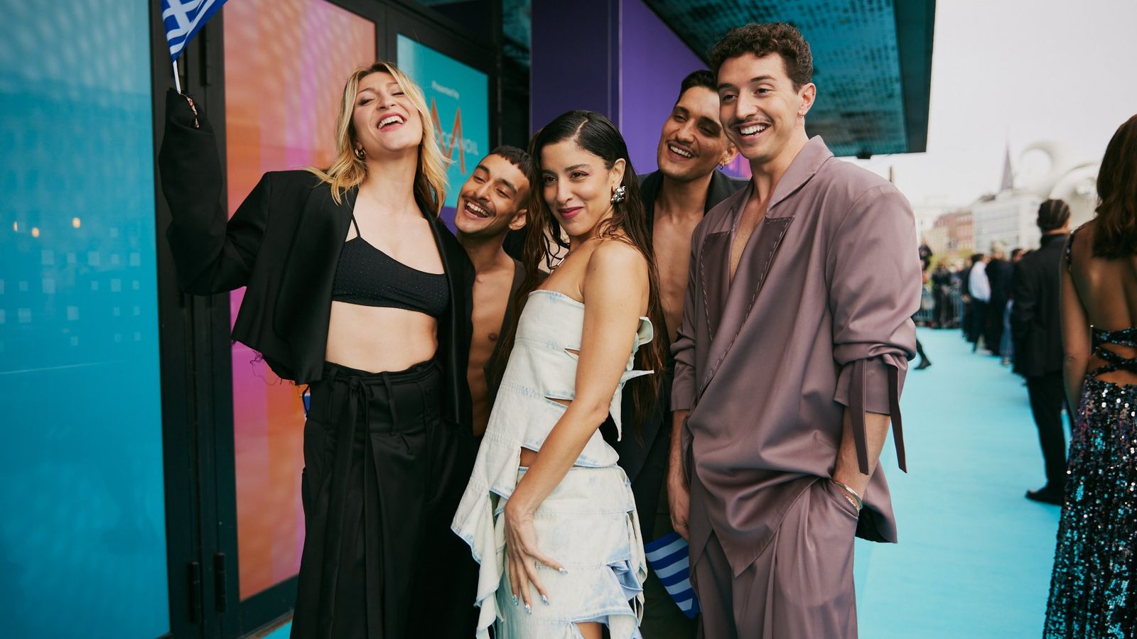 Greece's Marina Satti walking the Turquoise Carpet at Malmö Live
