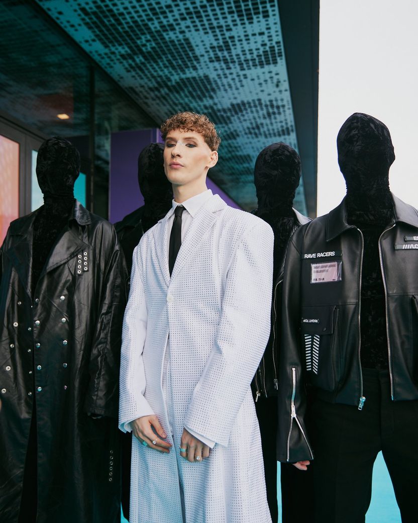 Lithuania's Silvester Belt walking the Turquoise Carpet at Malmö Live
