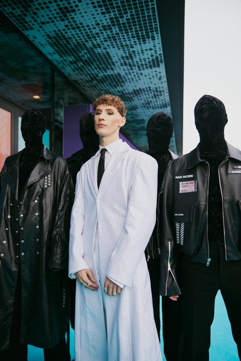 Lithuania's Silvester Belt walking the Turquoise Carpet at Malmö Live
