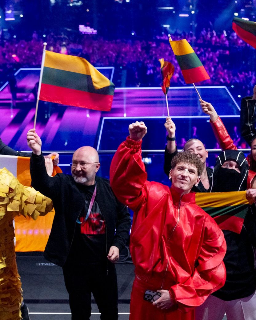 Silvester Belt representing Lithuania in the Green Room at the First Semi-Final at Malmö Arena