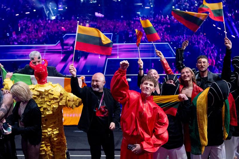 Silvester Belt representing Lithuania in the Green Room at the First Semi-Final at Malmö Arena