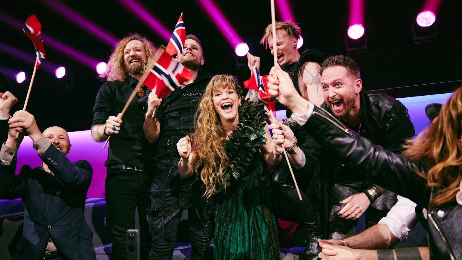 Norway's Gåte at the 68th Eurovision Song Contest, in the Green Room at the Second Semi-Final at Malmö Arena