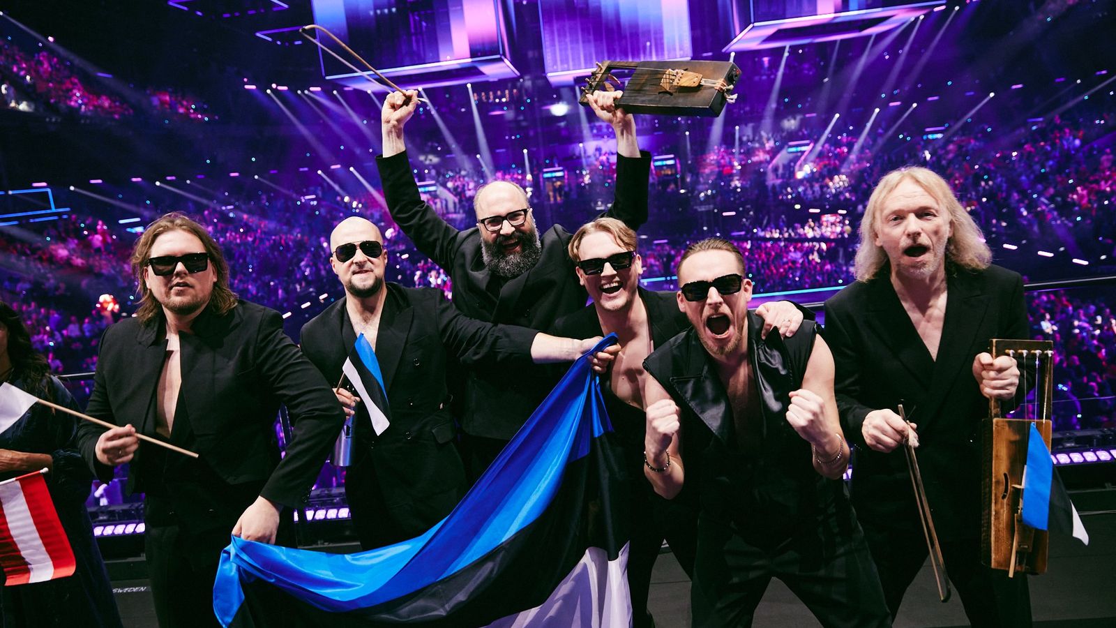 5MIINUST x Puuluup celebrate for Estonia in the Green Room at the Second Semi-Final at Malmö Arena