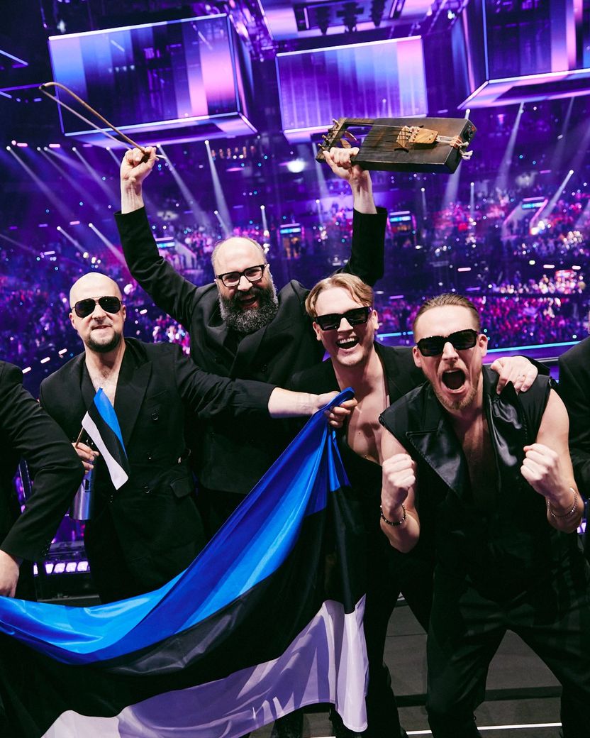 5MIINUST x Puuluup celebrate for Estonia in the Green Room at the Second Semi-Final at Malmö Arena