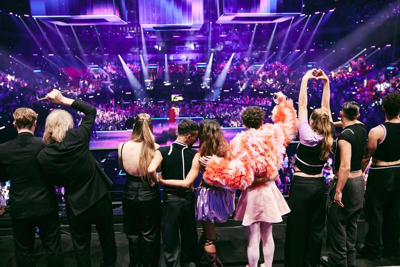The artists of the 68th Eurovision Song Contest in the Green Room at the Second Semi-Final at Malmö Arena