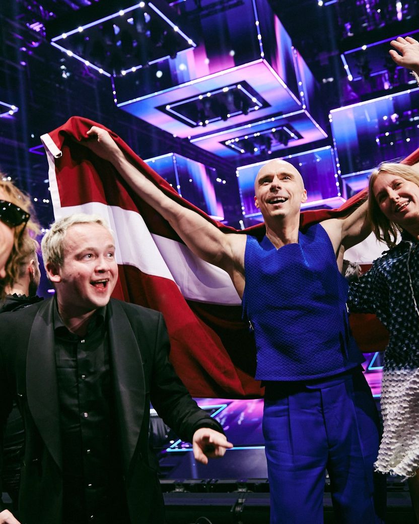 Dons representing Latvia in the Green Room at the Second Semi-Final at Malmö Arena
