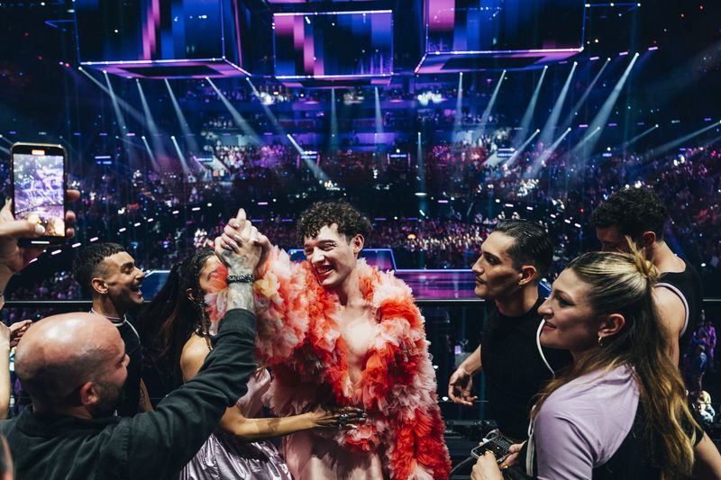 The artists of the 68th Eurovision Song Contest in the Green Room at the Second Semi-Final at Malmö Arena