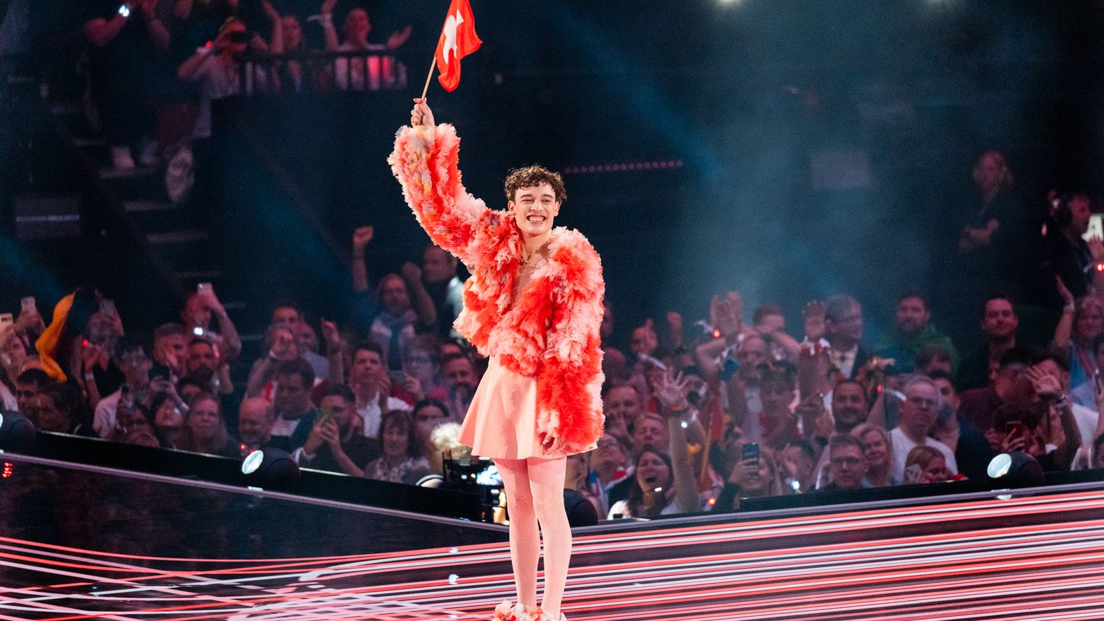 Nemo of Switzerland walks the Flag Parade at the Grand Final in Malmö Arena