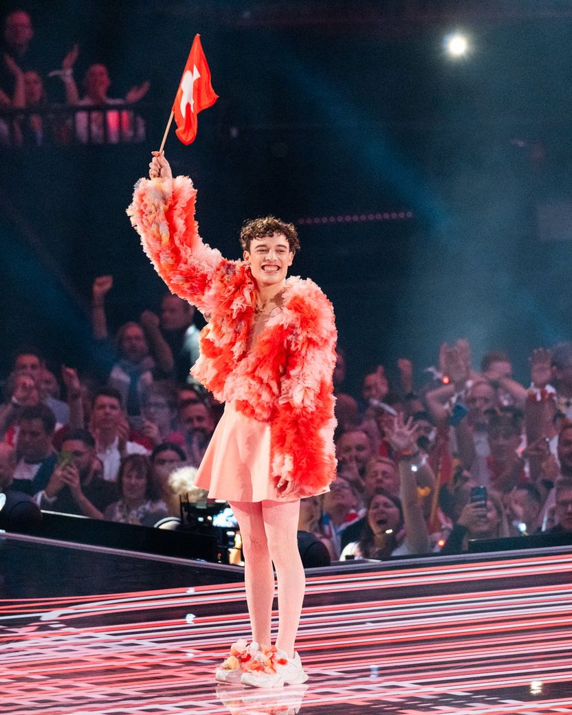 Nemo of Switzerland walks the Flag Parade at the Grand Final in Malmö Arena
