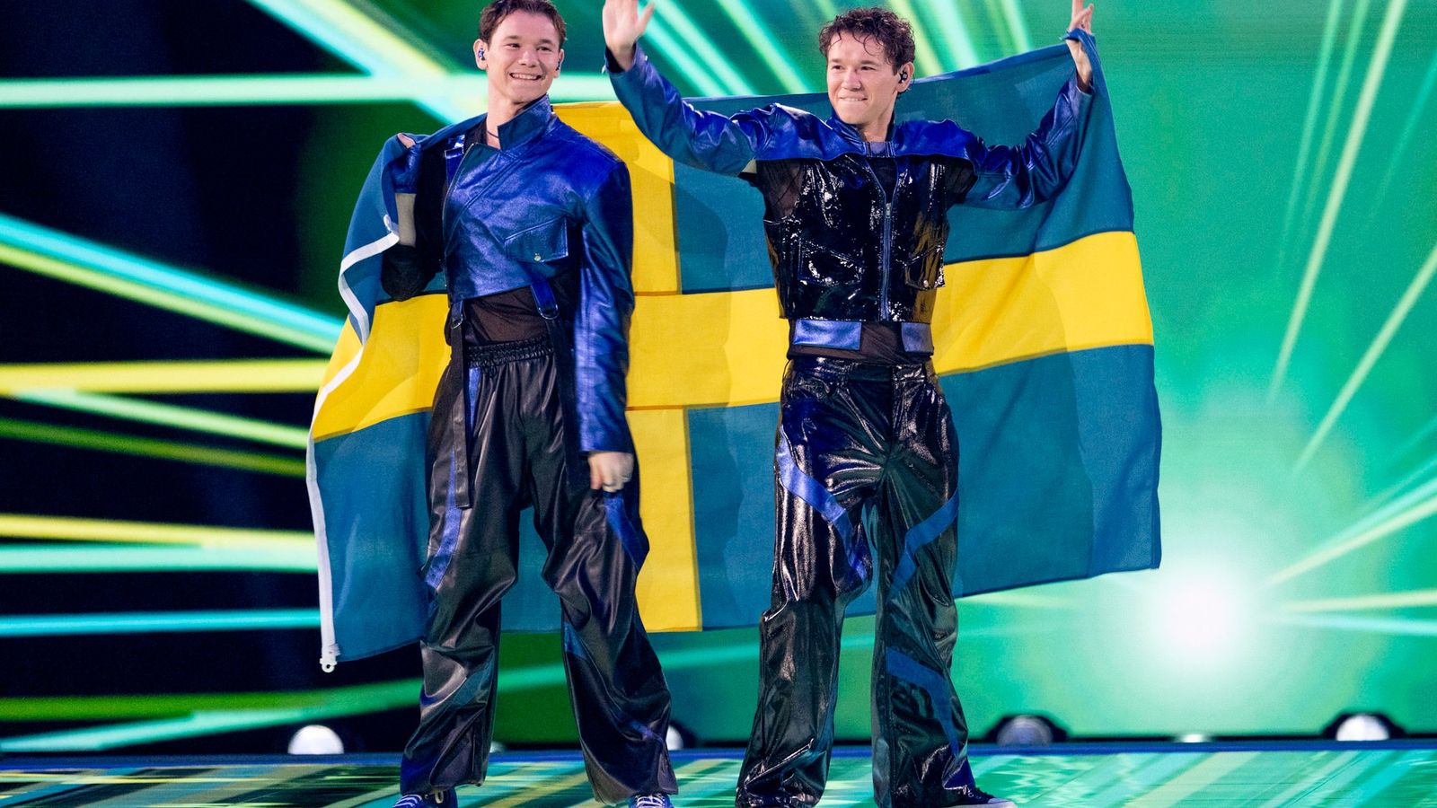 Sweden's Marcus & Martinus walk the Flag Parade at the Grand Final in Malmö Arena