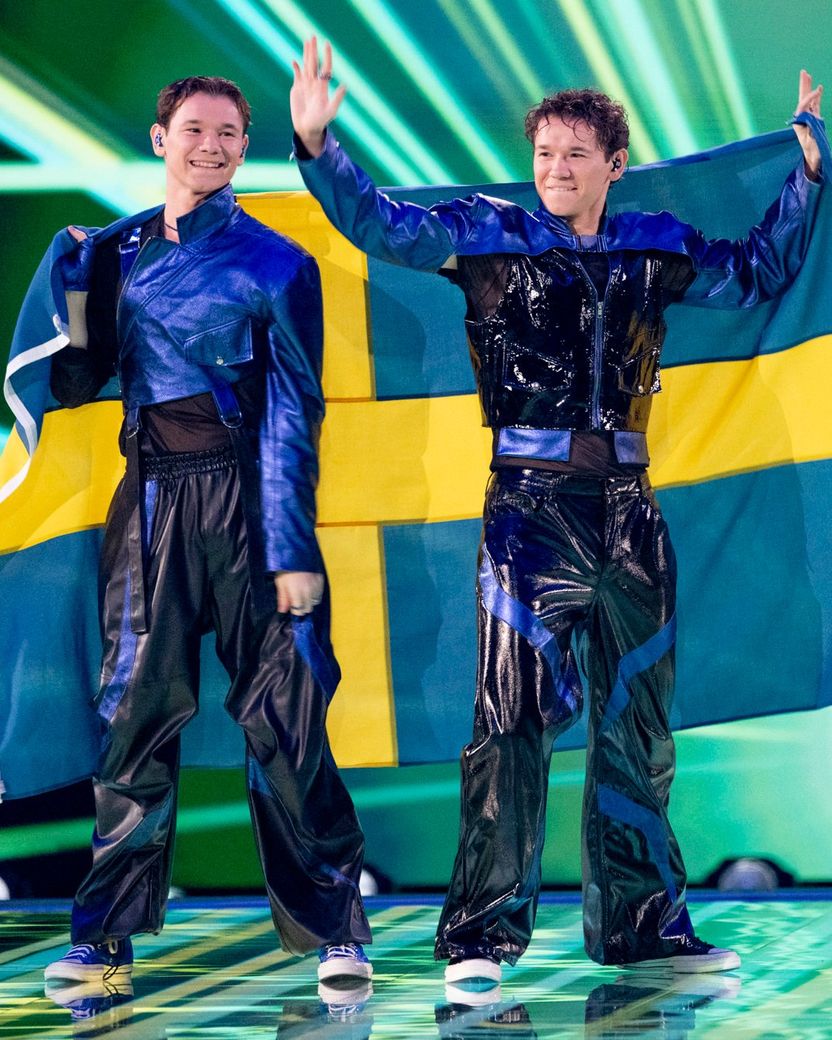 Sweden's Marcus & Martinus walk the Flag Parade at the Grand Final in Malmö Arena