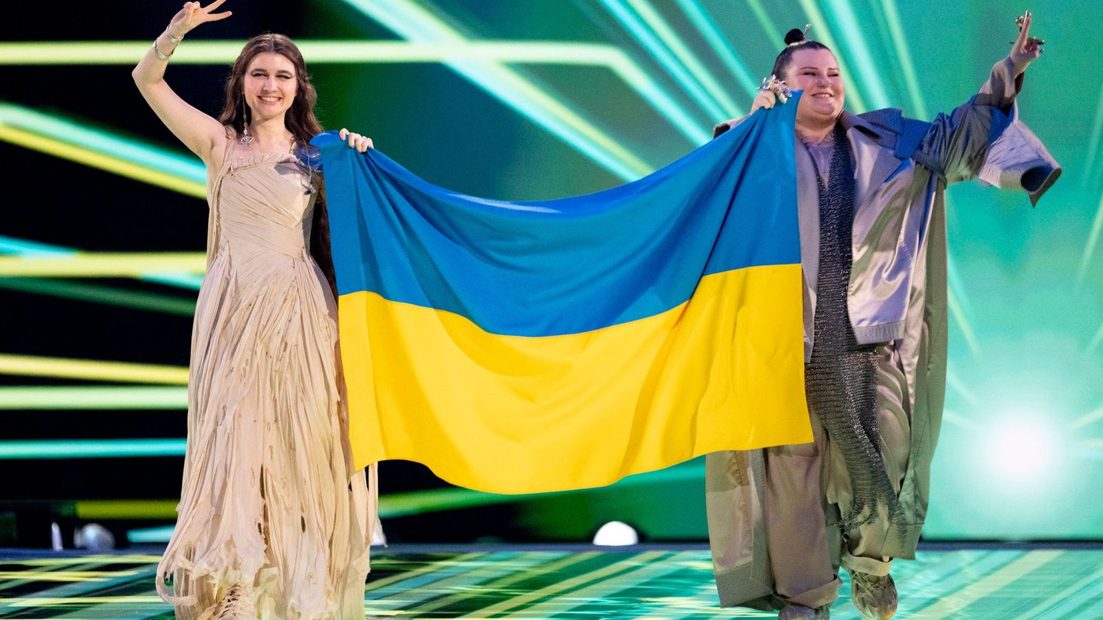 alyona alyona and Jerry Heil walked the Flag Parade for Ukraine at the Grand Final in Malmö Arena