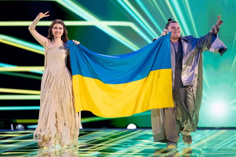 alyona alyona and Jerry Heil walked the Flag Parade for Ukraine at the Grand Final in Malmö Arena