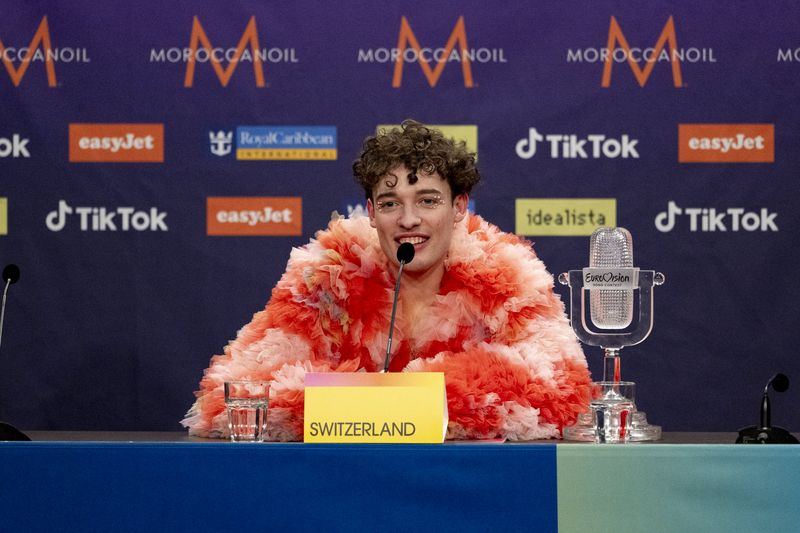 Nemo attends the press conference after Switzerland wins the 68th Eurovision Song Contest with The Code.