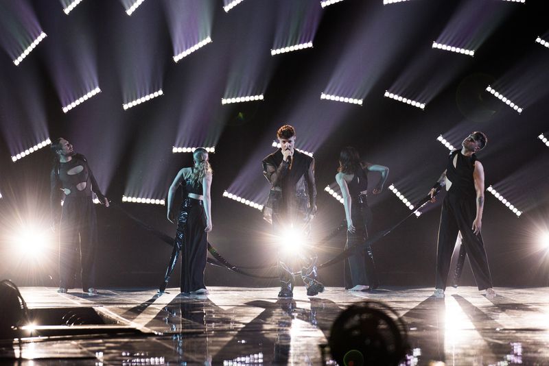 Remo Forrer rehearsing Watergun for Switzerland at the First Rehearsal of the First Semi-Final at Liverpool Arena