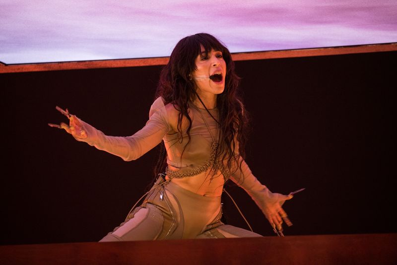 Loreen rehearsing Tattoo for Sweden at the First Rehearsal of the First Semi-Final at Liverpool Arena