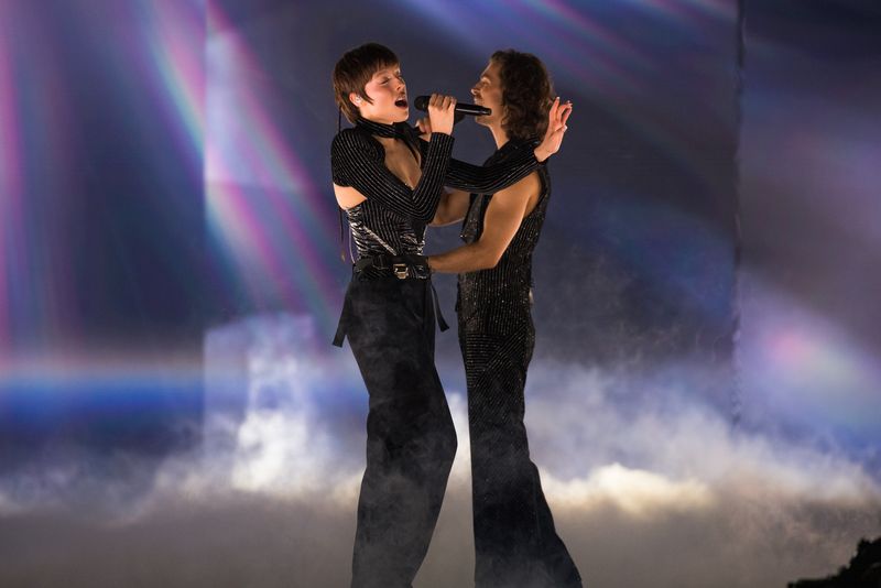 Mia Nicolai & Dion Cooper rehearsing Burning Daylight for Netherlands at the First Rehearsal of the First Semi-Final at Liverpool Arena