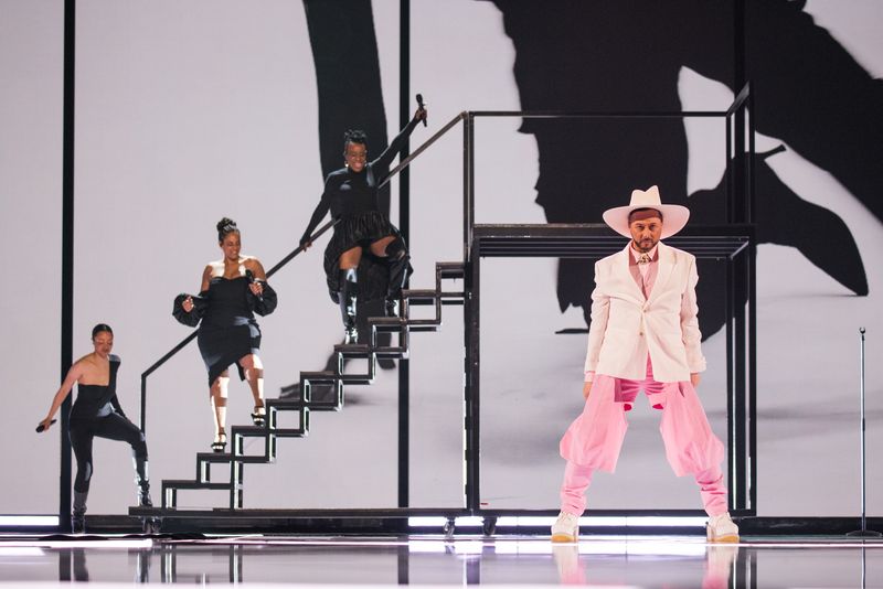 Gustaph rehearsing Because Of You for Belgium at the First Rehearsal of the Second Semi-Final at Liverpool Arena
