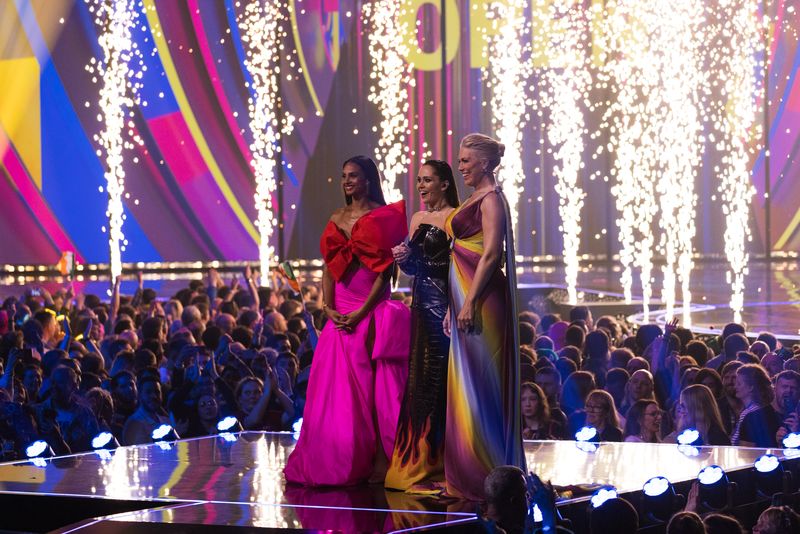 Julia Sanina, Alesha Dixon and Hannah Waddingham hosting the 2023 Eurovision Song Contest