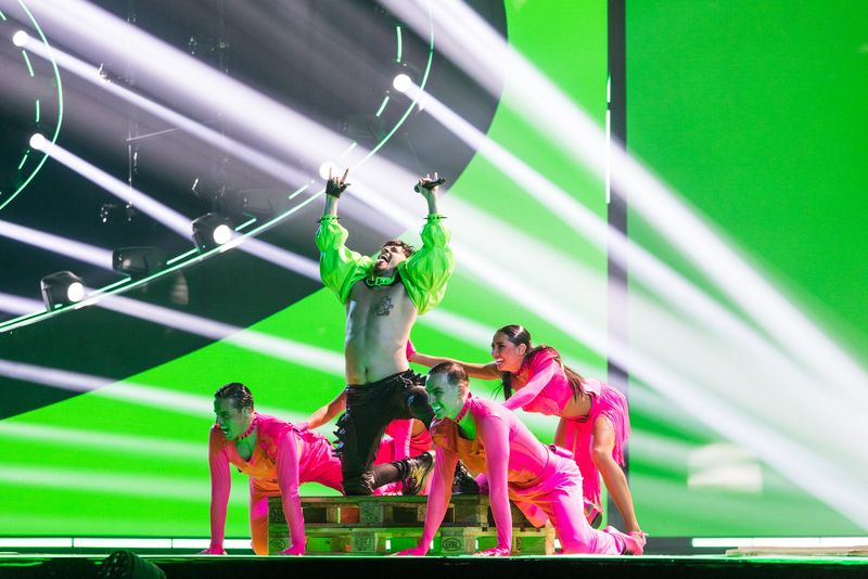 Käärijä performed Cha Cha Cha for Finland at the Grand Final at Liverpool Arena