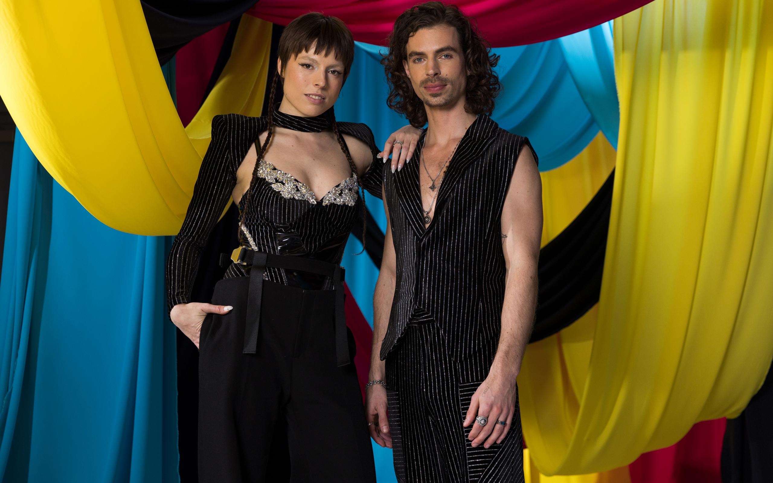 Mia Nicolai and Dion Cooper from the Netherlands in the Eurovision 2023 studio