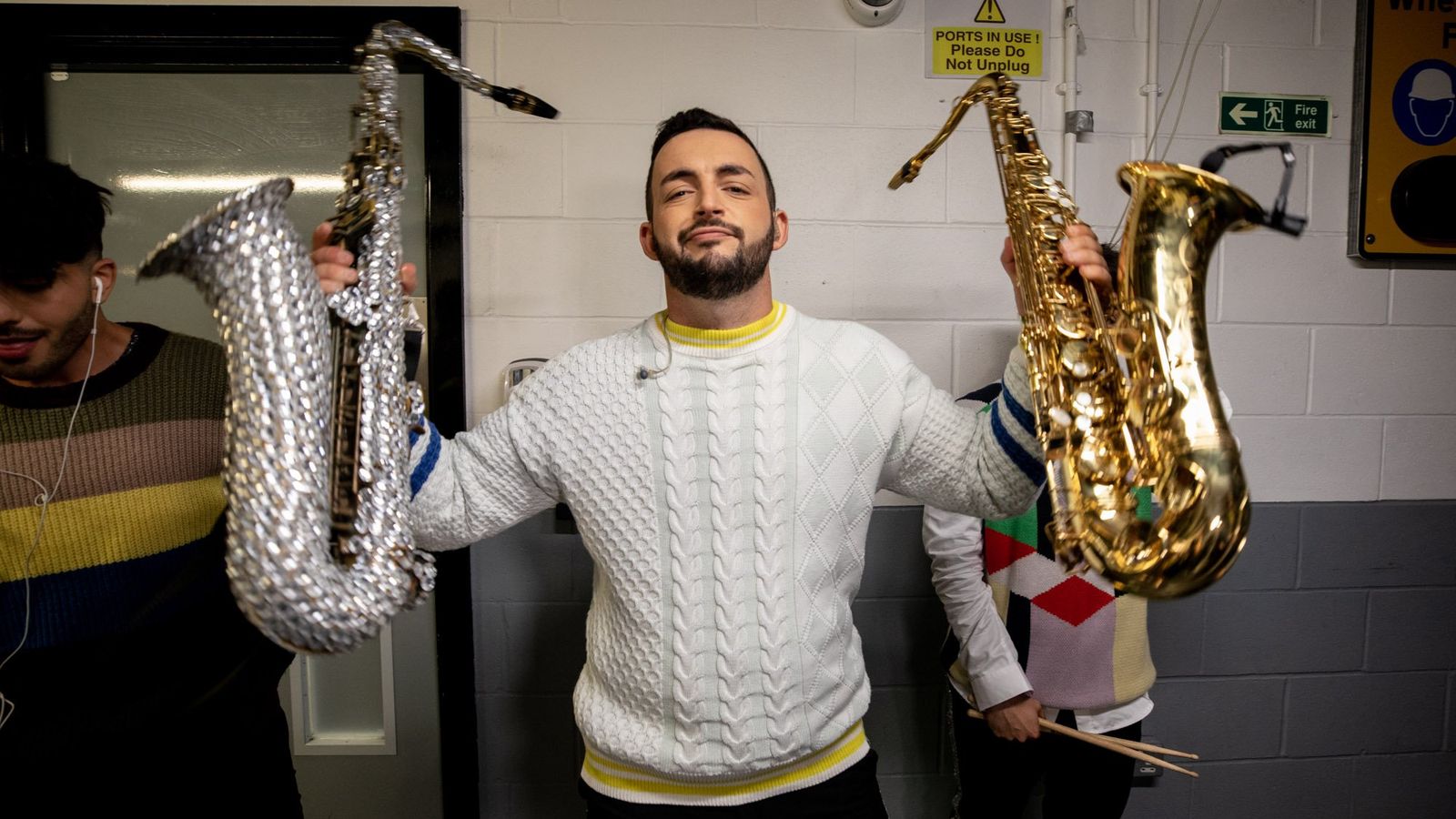 The Busker backstage before their rehearsal for Dance (Our Own Party) at Liverpool Arena
