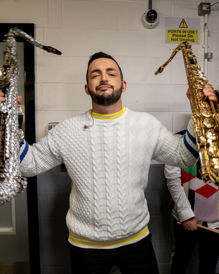 The Busker backstage before their rehearsal for Dance (Our Own Party) at Liverpool Arena
