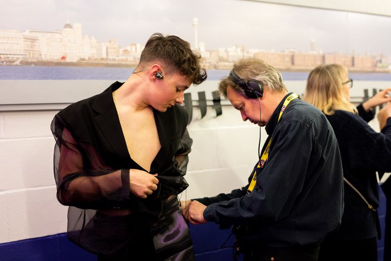 Remo Forrer rehearsing Watergun for Switzerland at the First Rehearsal of the First Semi-Final at Liverpool Arena

