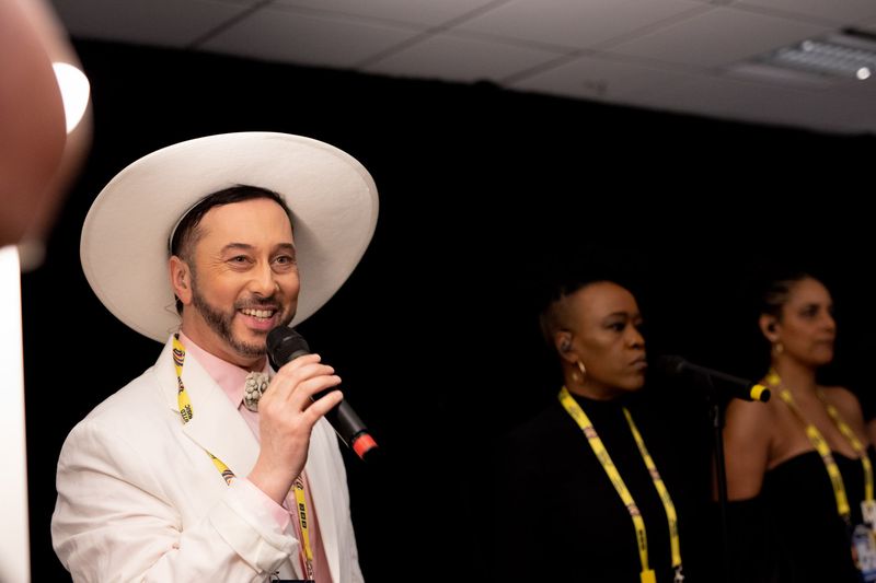 Gustaph rehearsing Because of You for Belgium at the First Rehearsal of the Second Semi-Final at Liverpool Arena