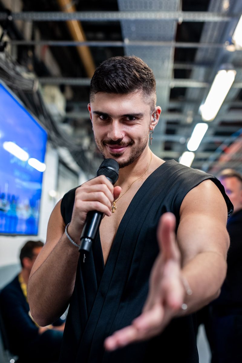 Andrew Lambrou rehearsing Break A Broken Heart for Cyprus at the First Rehearsal of the Second Semi-Final at Liverpool Arena

