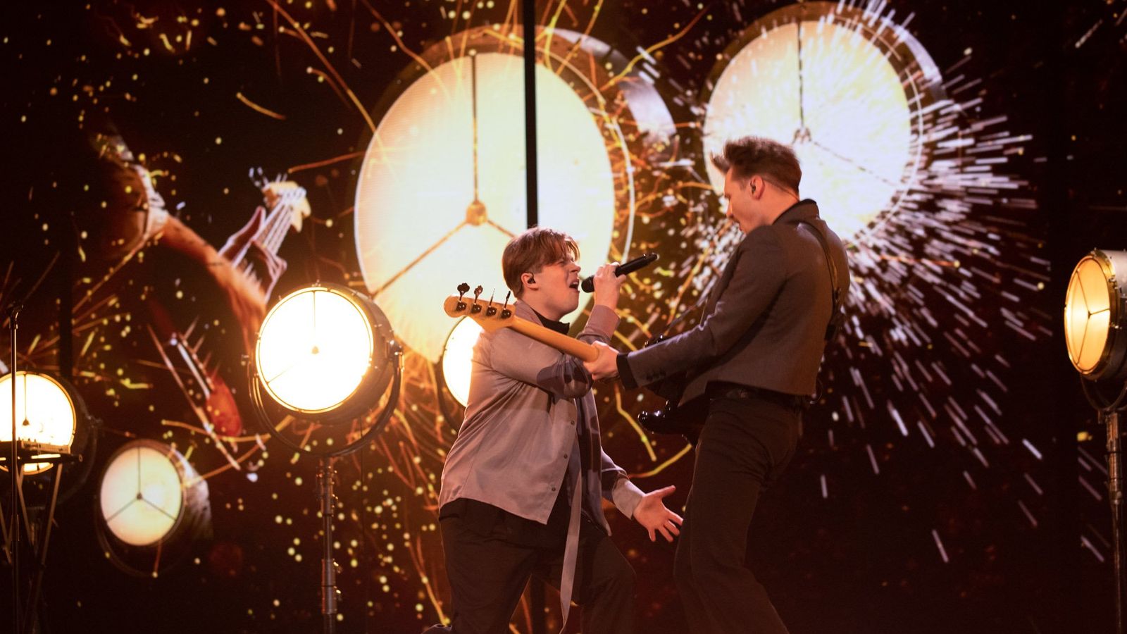 Sudden Lights rehearsing Aijā for Latvia at the Second Rehearsal of the First Semi-Final at Liverpool Arena
