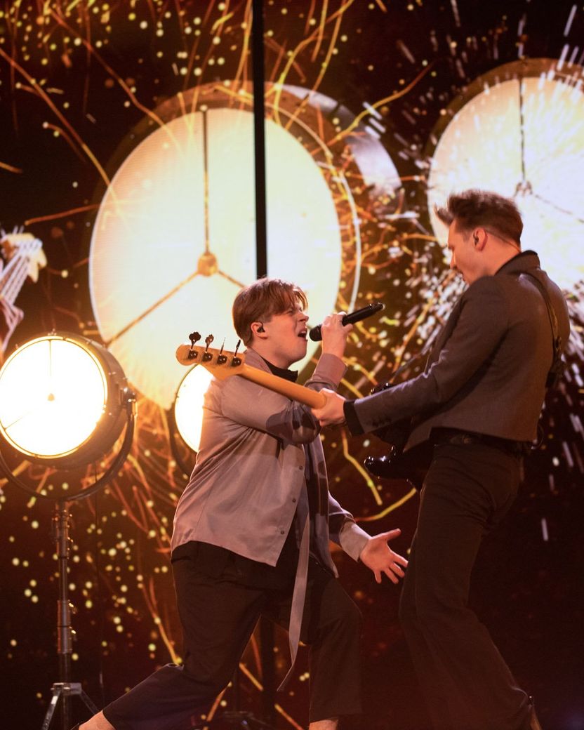 Sudden Lights rehearsing Aijā for Latvia at the Second Rehearsal of the First Semi-Final at Liverpool Arena
