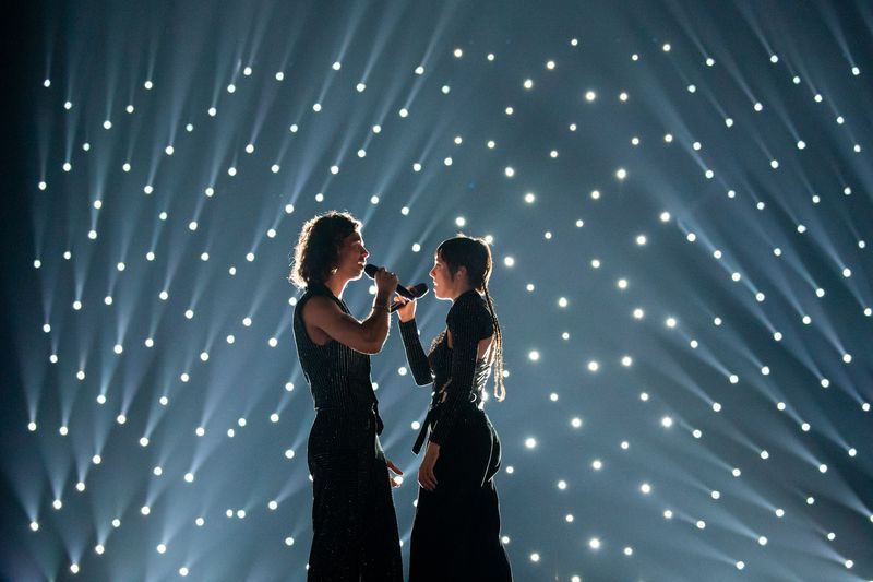 Mia Nicolai & Dion Cooper rehearsing Burning Daylight for Netherlands at the Second Rehearsal of the First Semi-Final at Liverpool Arena
