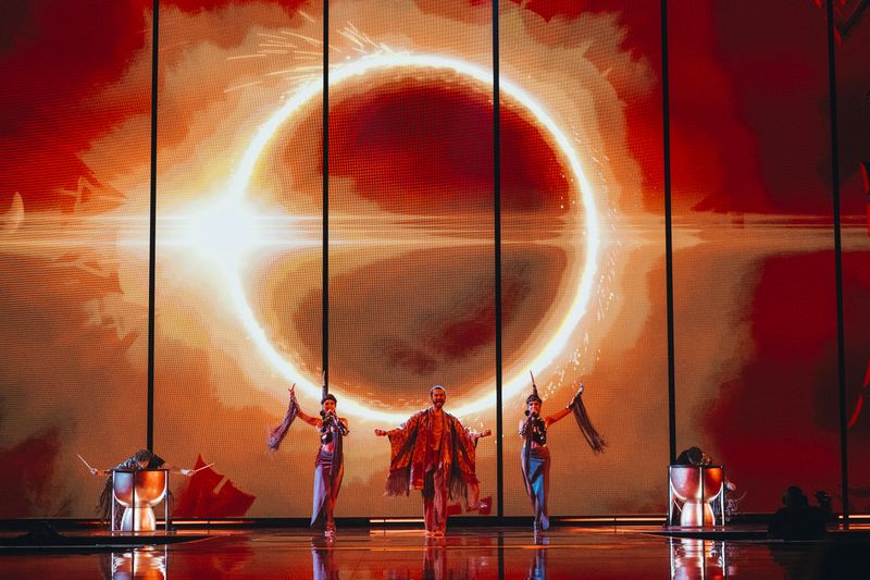 Pasha Parfeni rehearsing Soarele şi Luna for Moldova at the First Rehearsal of the First Semi-Final at Liverpool Arena