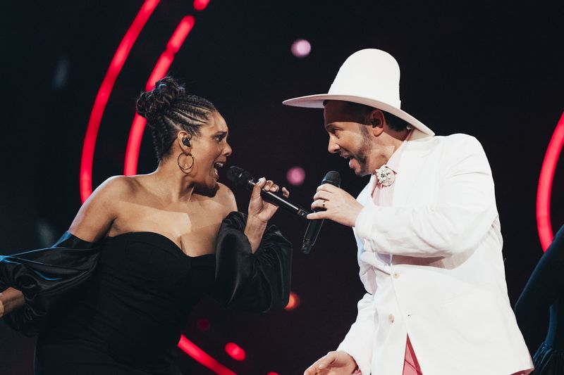Gustaph rehearsing Because Of You for Belgium at the First Rehearsal of the Second Semi-Final at Liverpool Arena