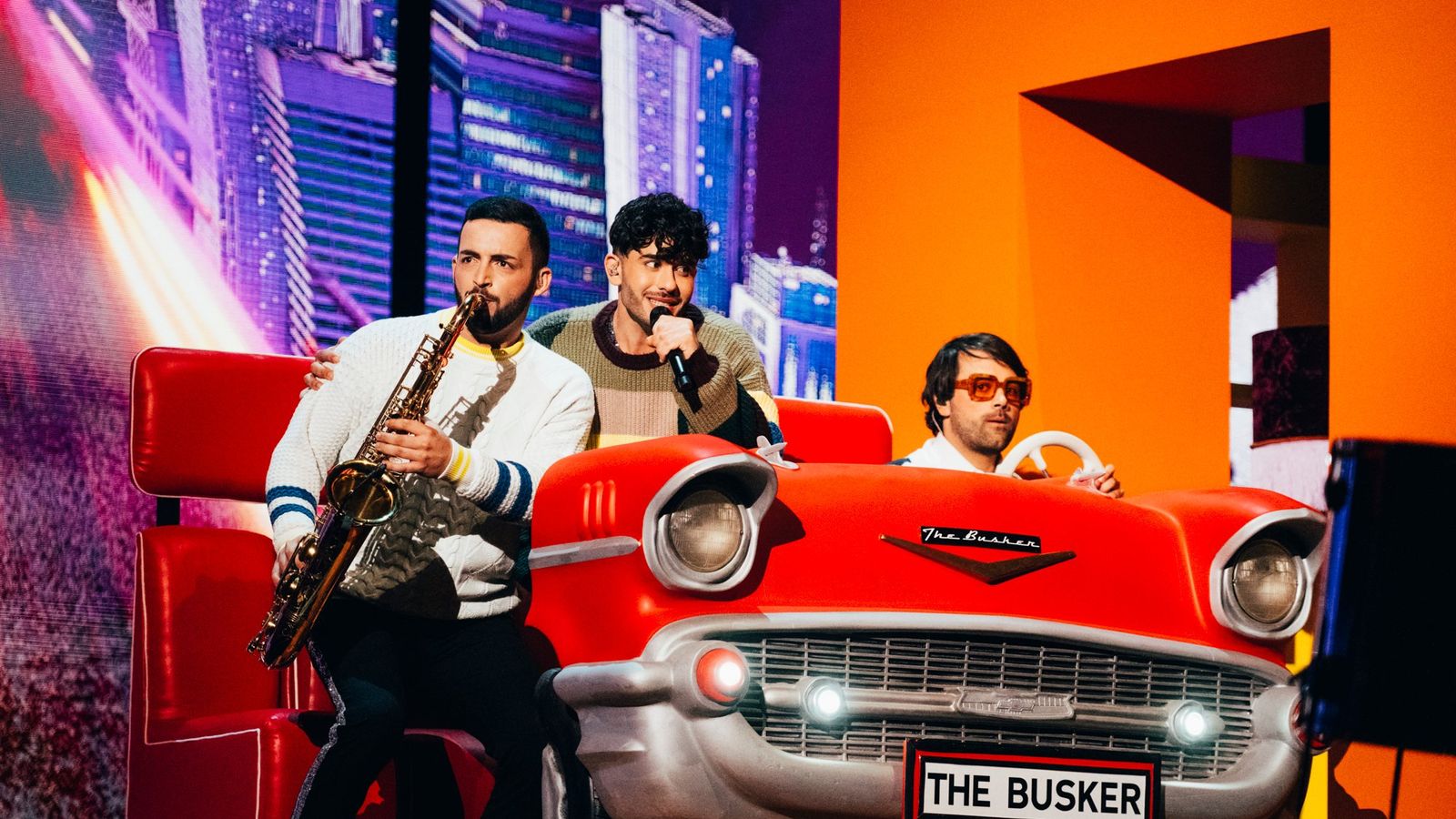 The Busker rehearsing Dance (Our Own Party) for Malta at the Second Rehearsal of the First Semi-Final at Liverpool Arena