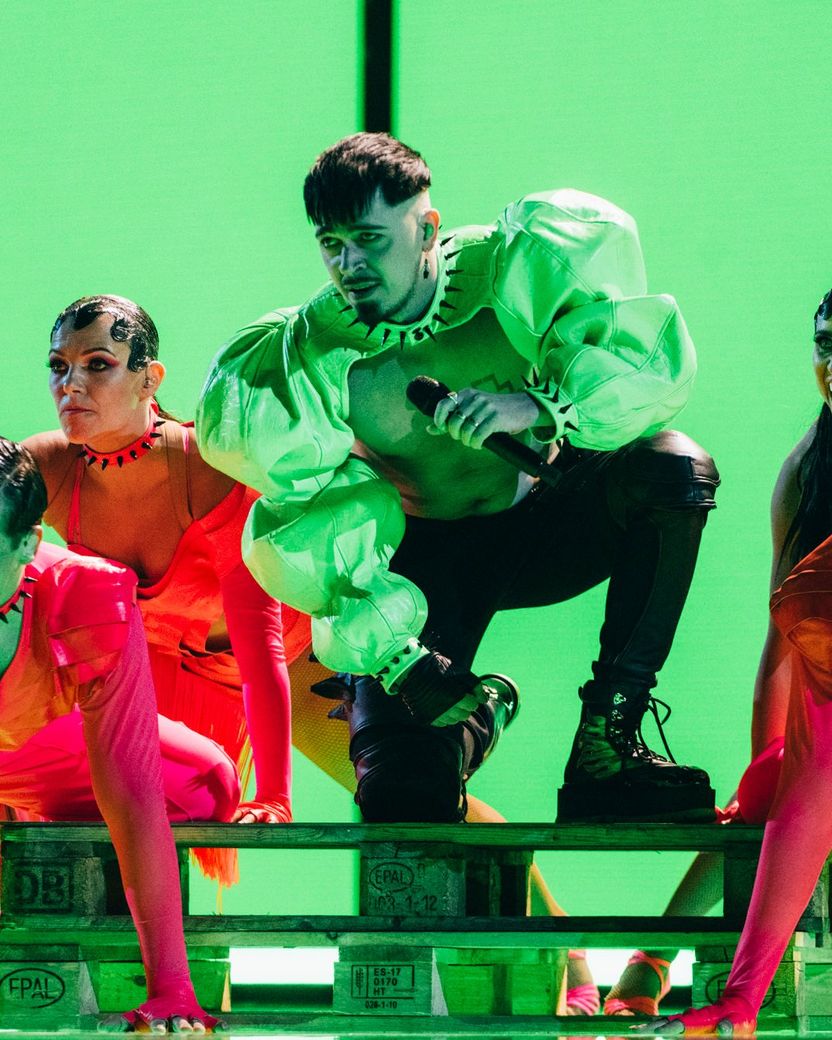 Käärijä rehearsing Cha Cha Cha for Finland at the Second Rehearsal of the Second Semi-Final at Liverpool Arena