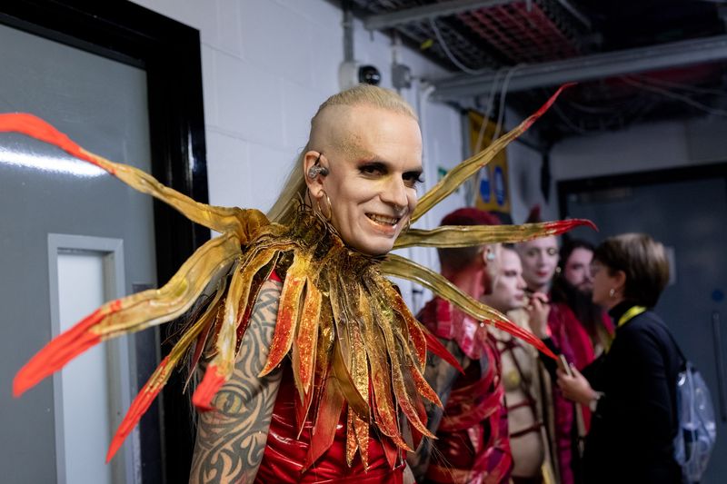 Lord of the Lost rehearsing Blood & Glitter for Germany at the First Rehearsal of the Grand Final at Liverpool Arena
