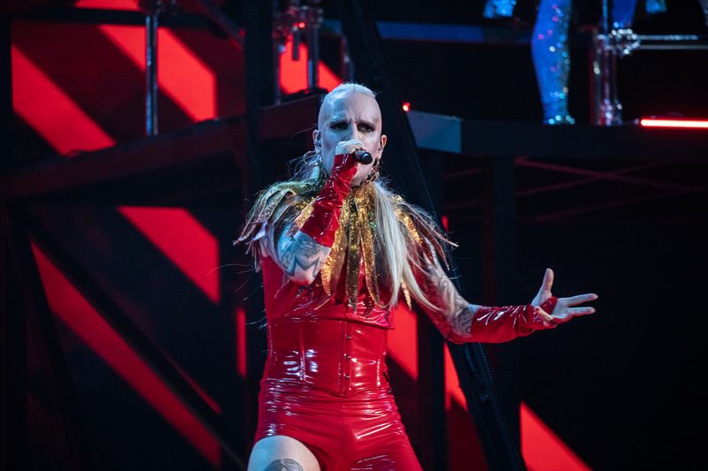 Lord of the Lost rehearsing Blood & Glitter for Germany at the First Rehearsal of the Grand Final at Liverpool Arena
