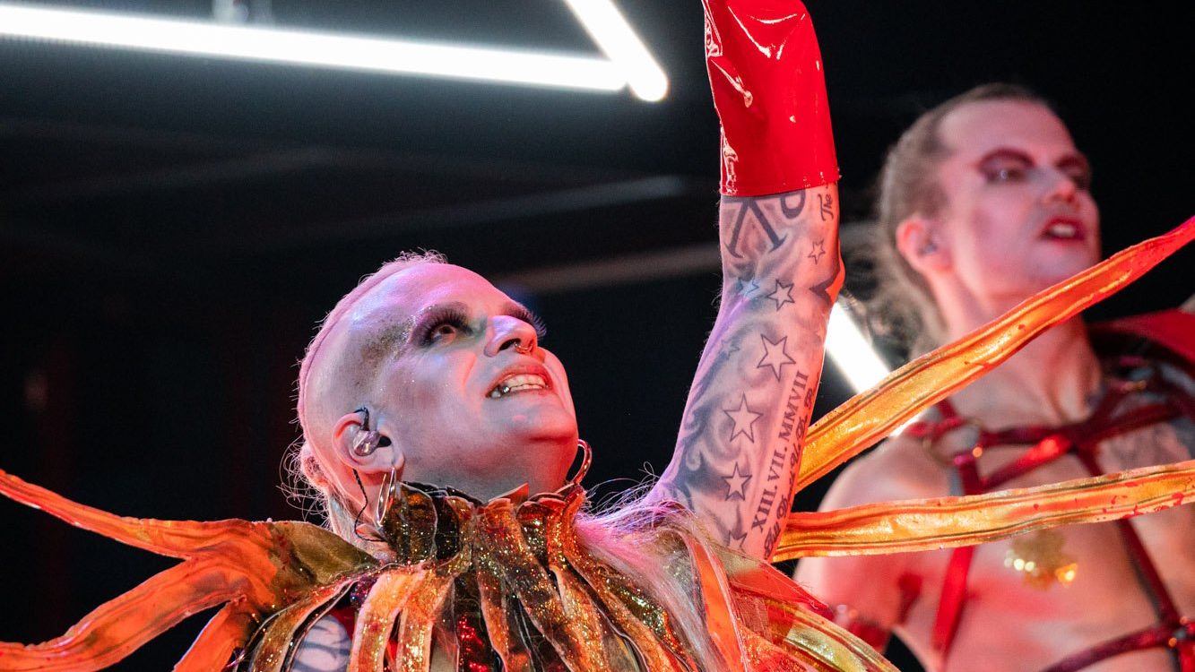 Lord of the Lost rehearsing Blood & Glitter for Germany at the First Rehearsal of the Grand Final at Liverpool Arena
