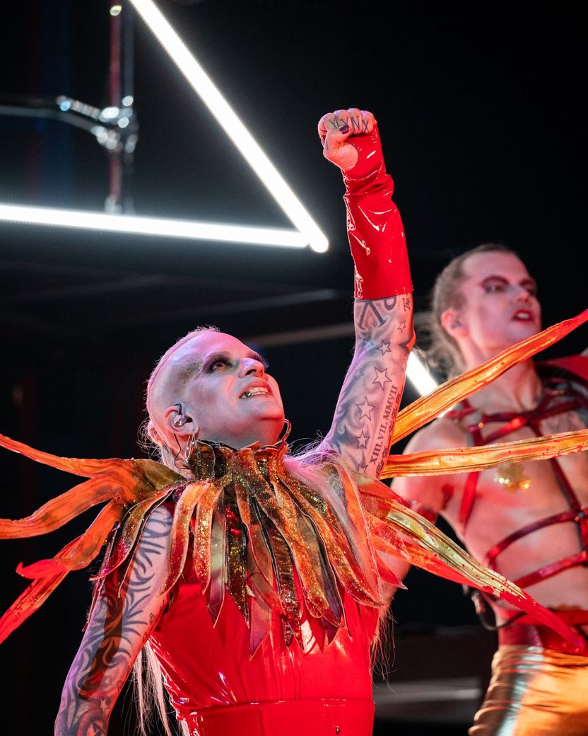 Lord of the Lost rehearsing Blood & Glitter for Germany at the First Rehearsal of the Grand Final at Liverpool Arena

