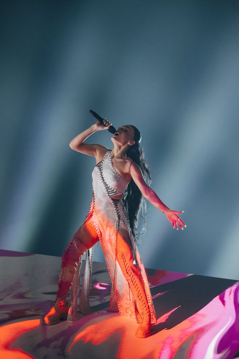Brunette rehearsing Future Lover for Armenia at the Second Rehearsal of the Second Semi-Final at Liverpool Arena
