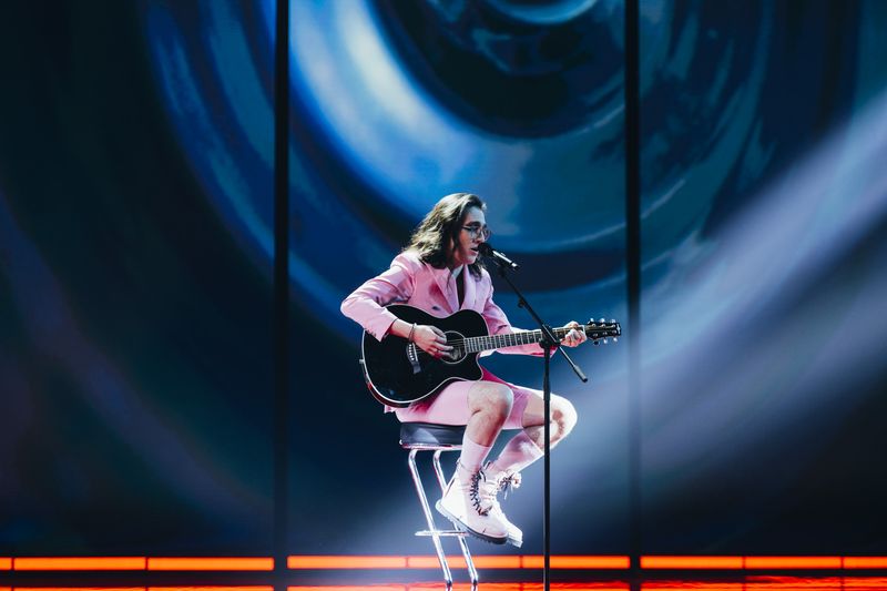 Theodor Andrei rehearsing D.G.T. (Off and On) for Romania at the Second Rehearsal of the Second Semi-Final at Liverpool Arena